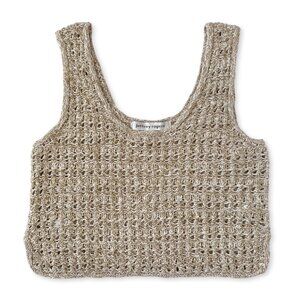 Jeffrey Rogers Crochet Knit Crop Top Beige Coastal Grandma Cowgirl Cottagecore